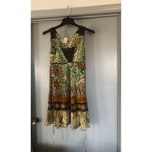 Bohemian Y2K Forbidden Floral Dress Sz Med crochet beaded sleeveless Babydoll